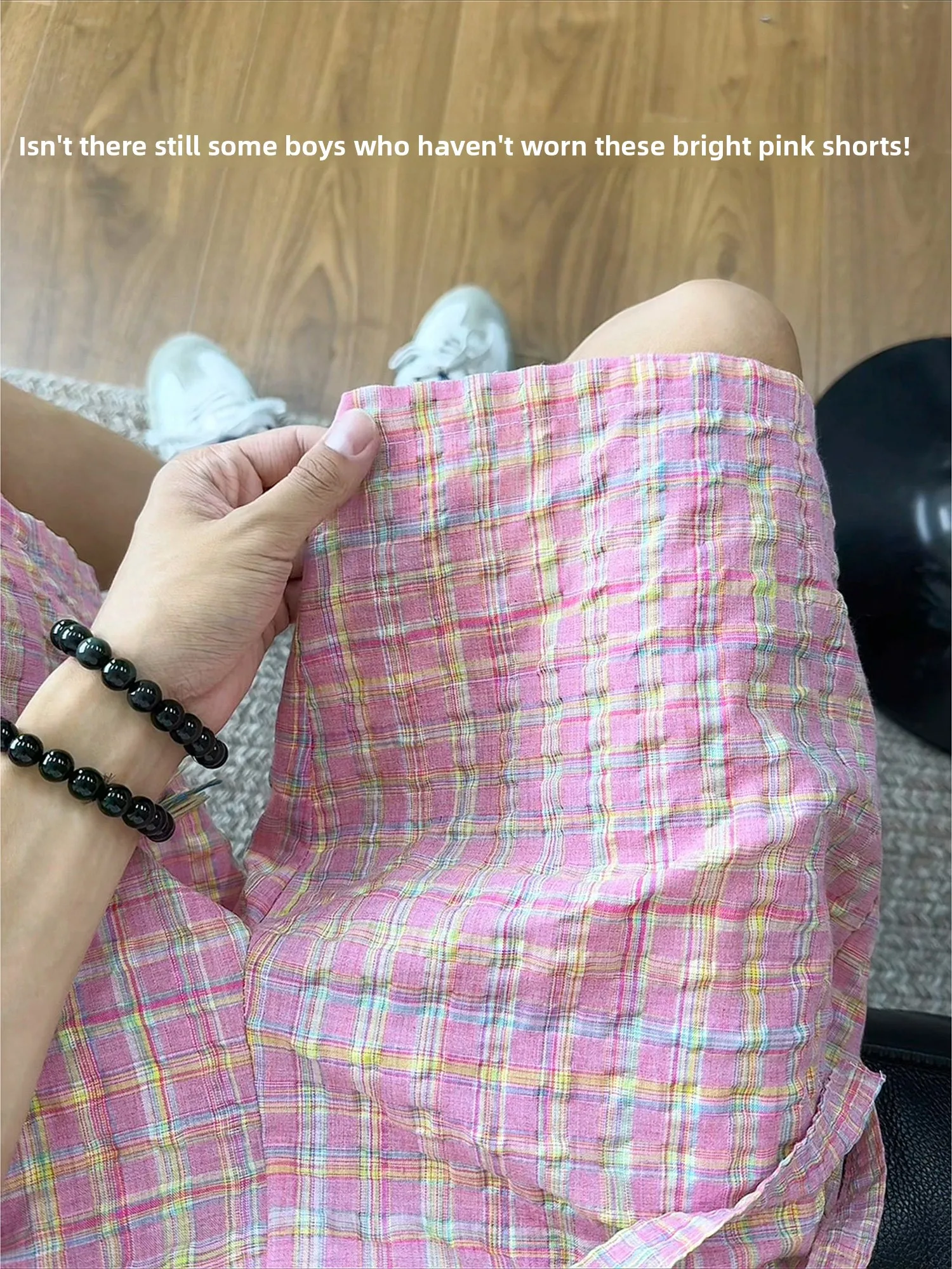 Quick Dry Plaid Bubble Cloth Shorts Men's Cool Feeling Lightweight Breathable Summer Beach Five-Quarter Straight Leg Pants