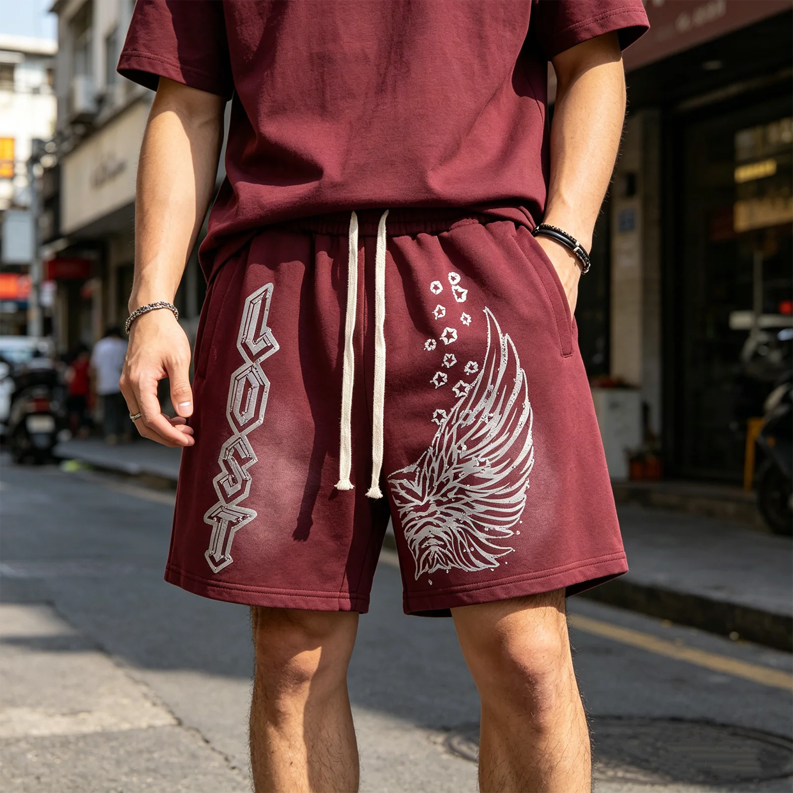 Men's Rhinestone Casual Shorts Graphic Vintage Black Washed Drawstring Sports Shorts Summer Streetwear Oversized Short Joggers