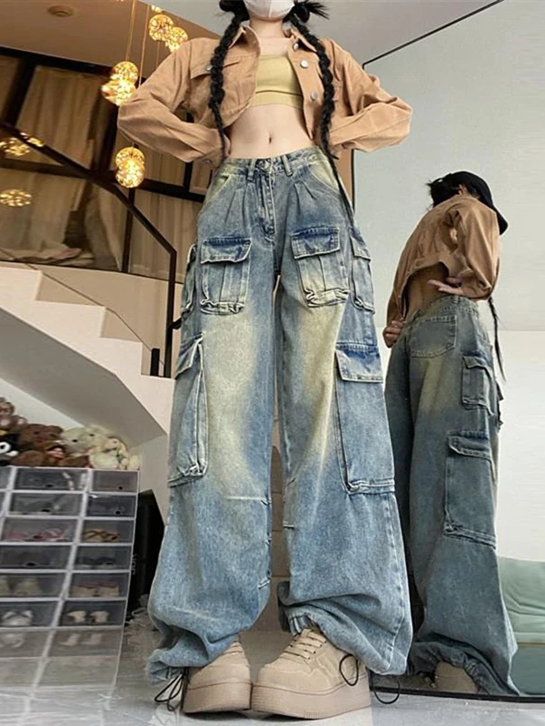 

High Waist Straight Leg Vintage American Workwear Jeans Women's Wide Leg Denim Pants Autumn Trendy plus Size Casual Loose Fit