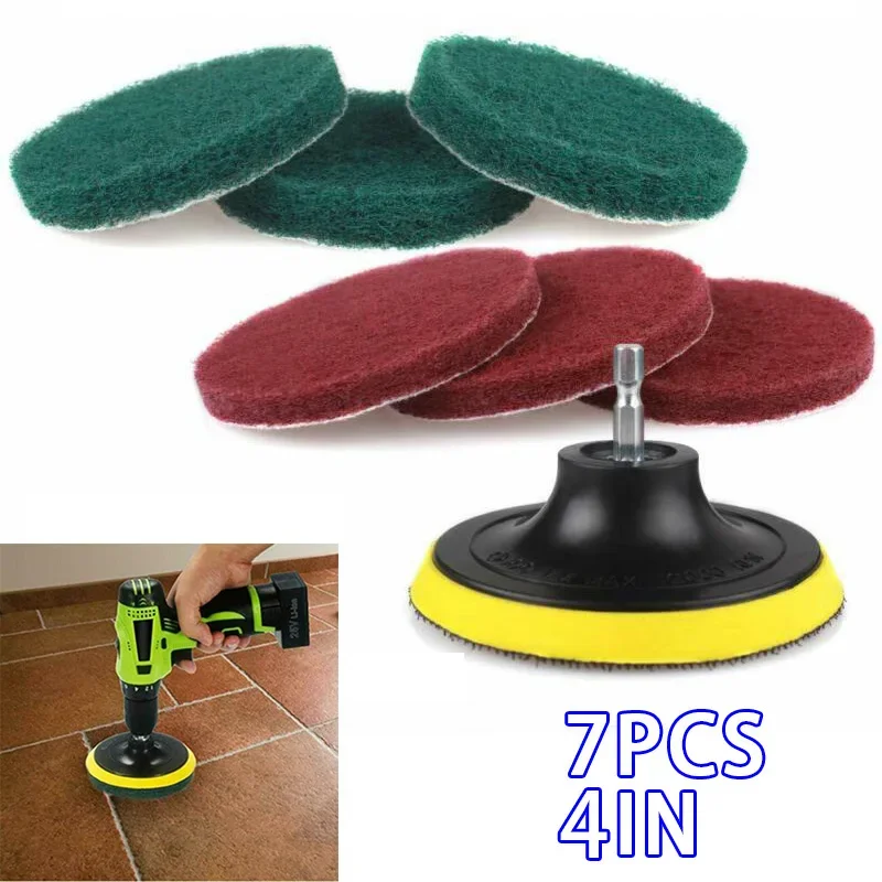 Imagem -03 - Tile Scrubber Scouring Pad Kit de Limpeza Broca Escova Disco Pad Titular Banheiro Pcs 4