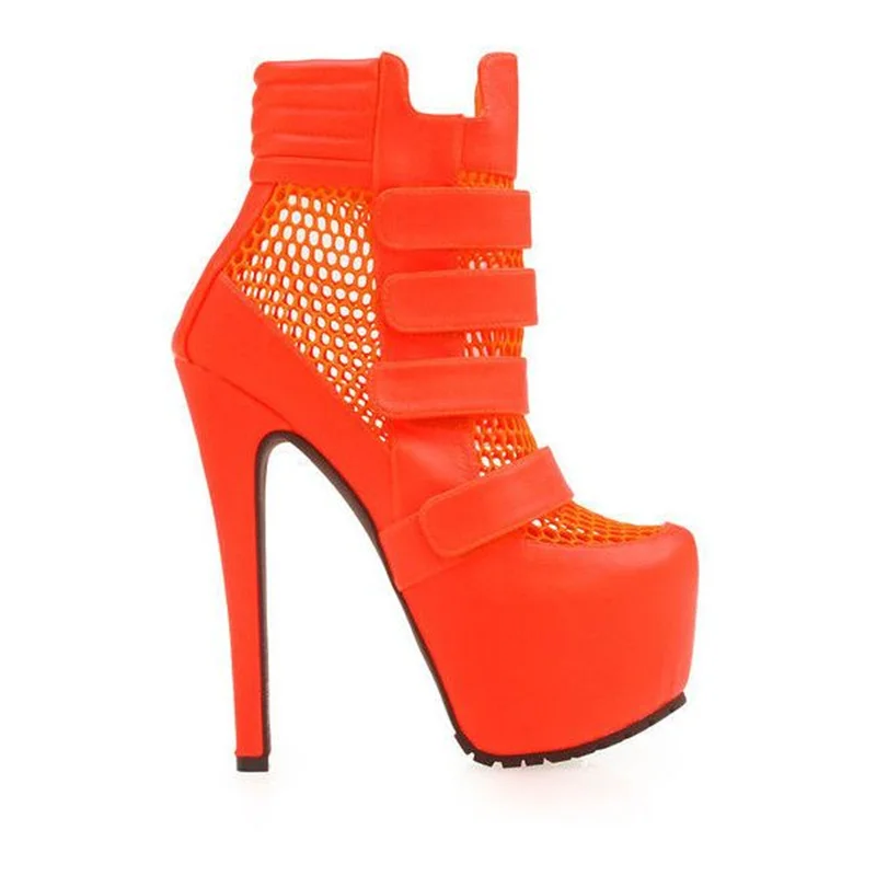 Platform Net Shinback Leather Ankle Boots Sexy Pointed Toe Thin Heel Hook New Arrival Autumm/Winter Modern Boots