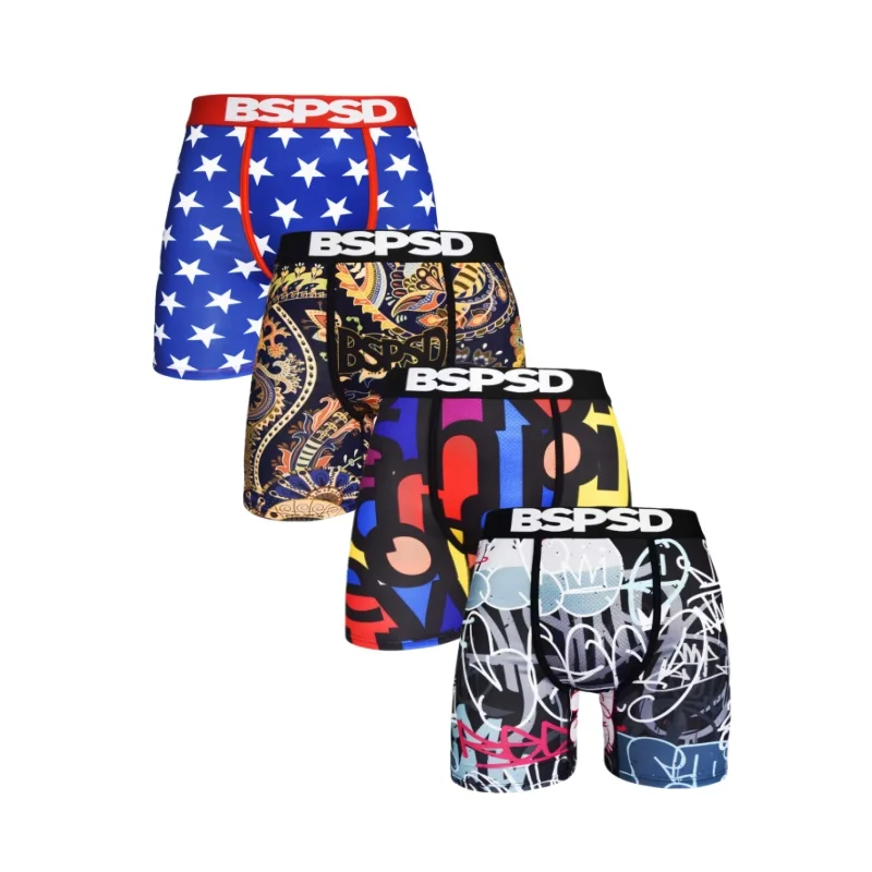 4Pcs Men's Breathable Boxer Briefs plus Size Men Boxers short Printed Swimming Underwear Boxershort Sexy Men's Underpants Trunks