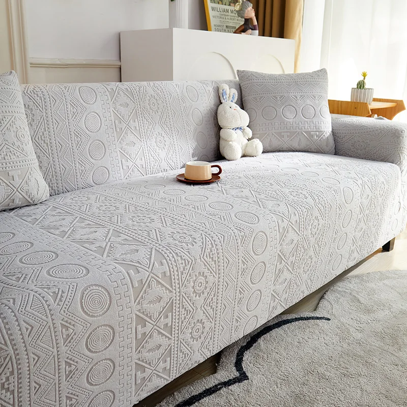 Bohemia Geometric Sofa Lid Stretch Fleece Sofa Cover Full Wrap Anti-slip Slipcover Armchair Corner Couch Covers 1/2/3/4 Seater