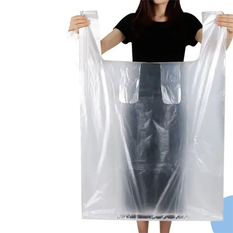 Bolsa de plástico grande para embalaje, manta gruesa transparente blanca para ropa móvil, chaleco de mano Extra grande, bolsa de basura, 10 Uds.