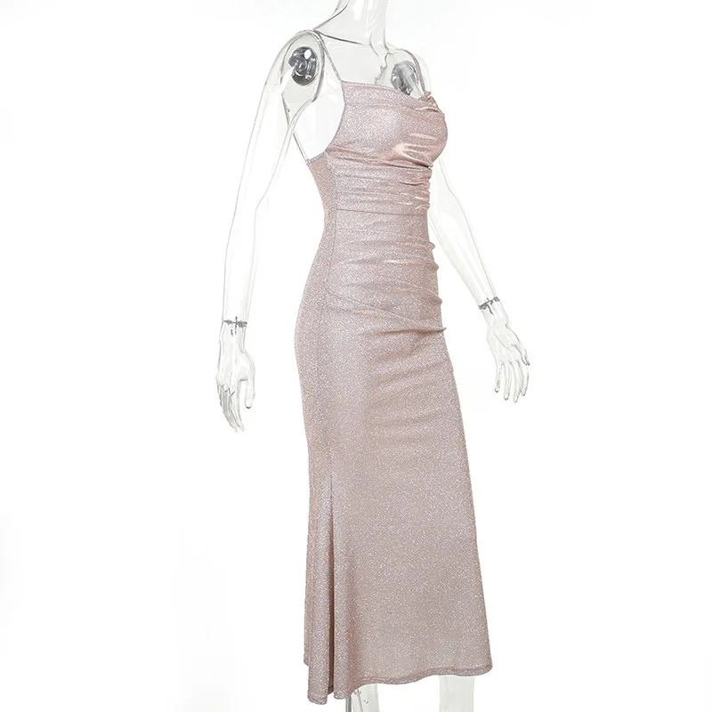 مثير عارية الذراعين Ruched السباغيتي الأشرطة حورية البحر فستان سهرة رسمي طويل #4