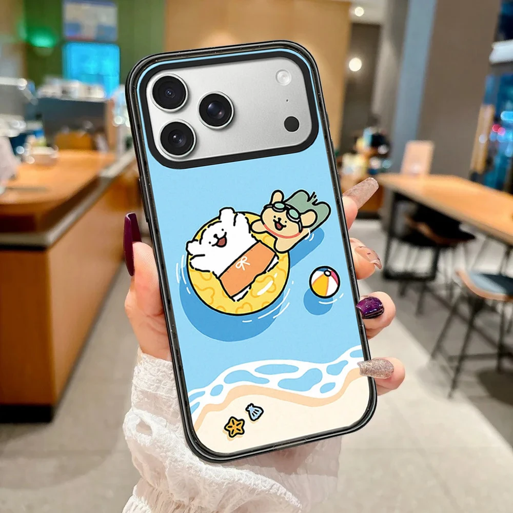 

Cute Swimming Companion Dog Impact Black Border Magnetic Phone Case Cover for IPhone 13 14 15 16 17 Pro Max Case for IPhone Air