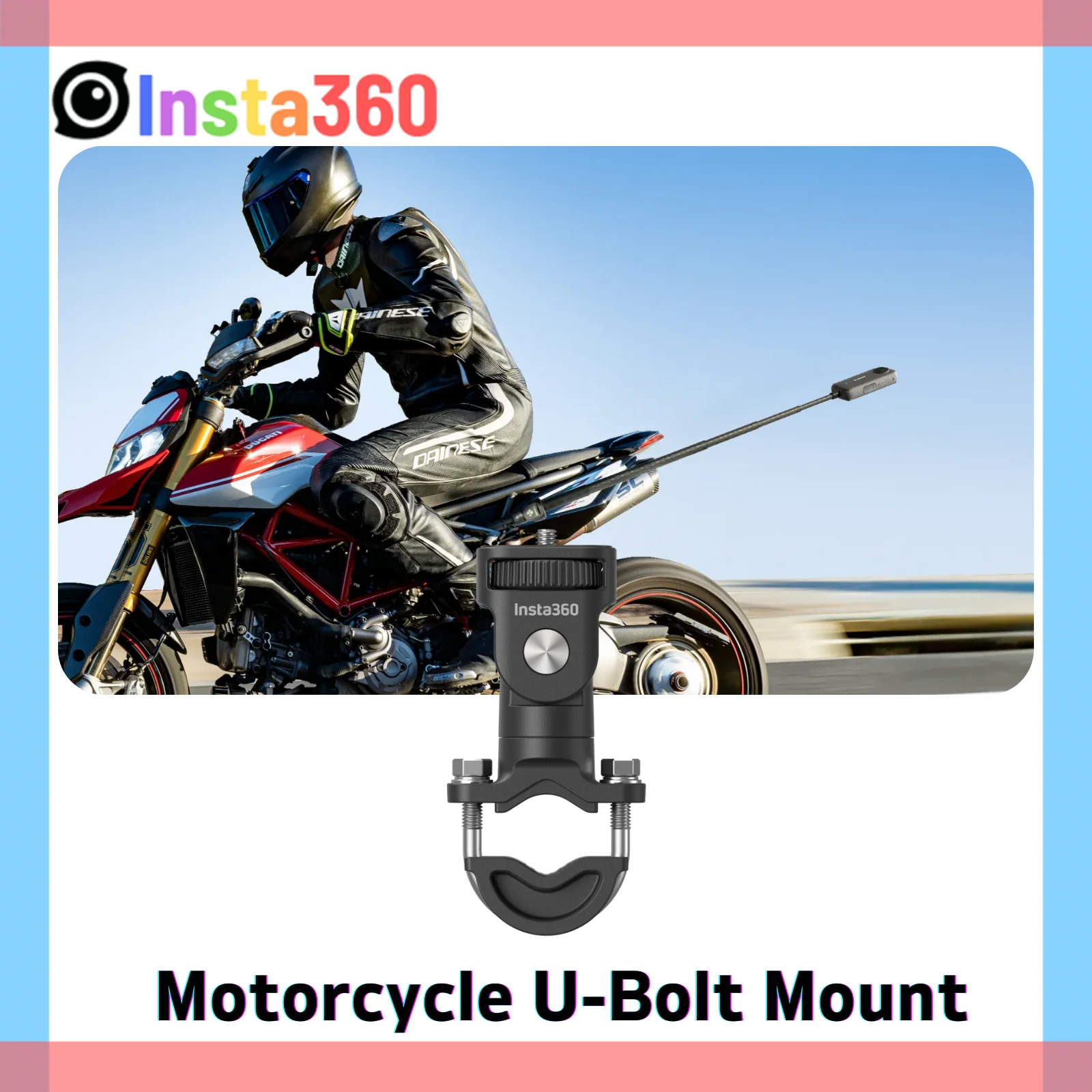 Insta360-Motorcycle Uボルトクランプマウント、モーターサイクル後部座席バークリップ、オリジナルのモトギアアクセサリー、x4、x3、ace pro 2、x2