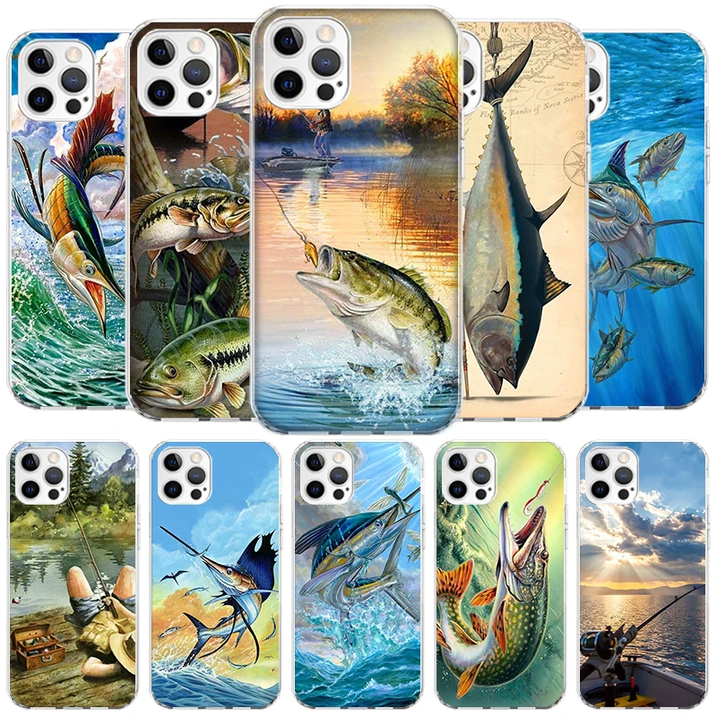 Offshore Angling Fishing Fish Rod Cover Phone Case For iPhone 16 15 14 13 12 Mini 11 Pro Max X XS 7 Plus 8 + SE 2020 Soft Fundas