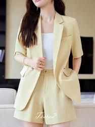 Tesco Women's Suits Short Sleeve Blazer Short Pants Sets for Women 2 Piece Casual Loose Pants Sets Female Clothing 2024 Summer