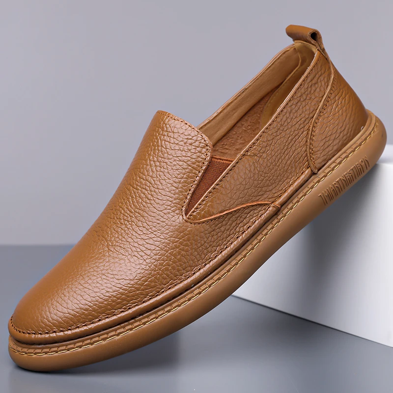 Men's Genuine Leather Loafers Retro Casual Slip On Shoes Lightweight Walking Shoes Daily Office Wear