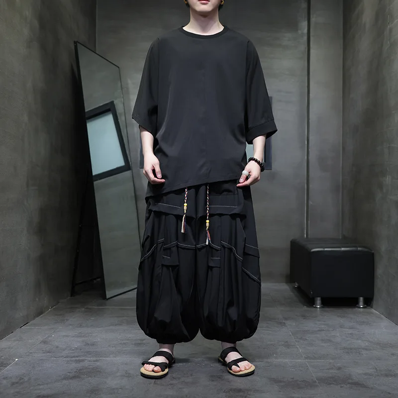 Summer New Chinese Trend Irregular Bat Sleeve Stage Performance T-Shirt Wide Leg Pants Set