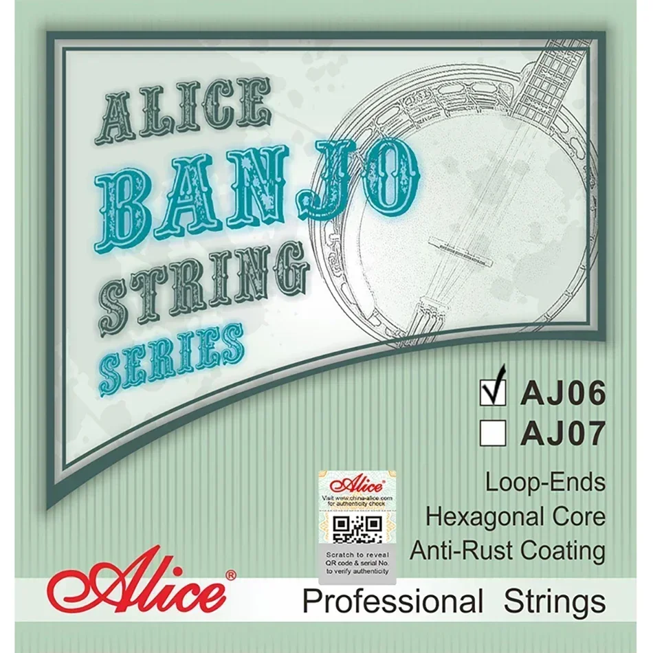 Alice AJ06/AJ07 Banjo Strings Set Hexagonal High-Carbon Steel Core Phosphor Bronze Winding Anti-Rust Coating Performance Strings