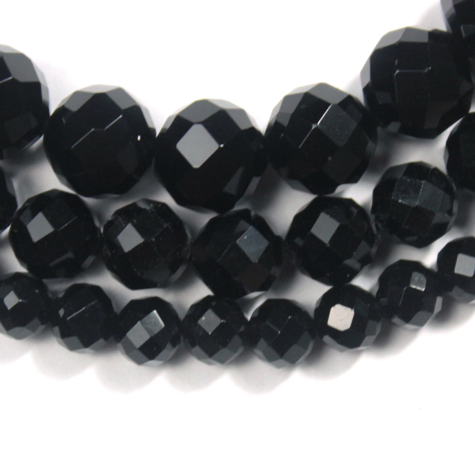 7A Natural Black Agate Onyx Faceted Cut Beads for Jewelry Making Bracelets Necklace DIY Accessories Wholesale 6 8 10mm