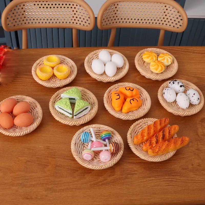 1set Dollhouse Egg Cake Candy Basket Bread Confectionery Miniature Kitchen Scene Food Model Doll Accessories Home Decor Crafts