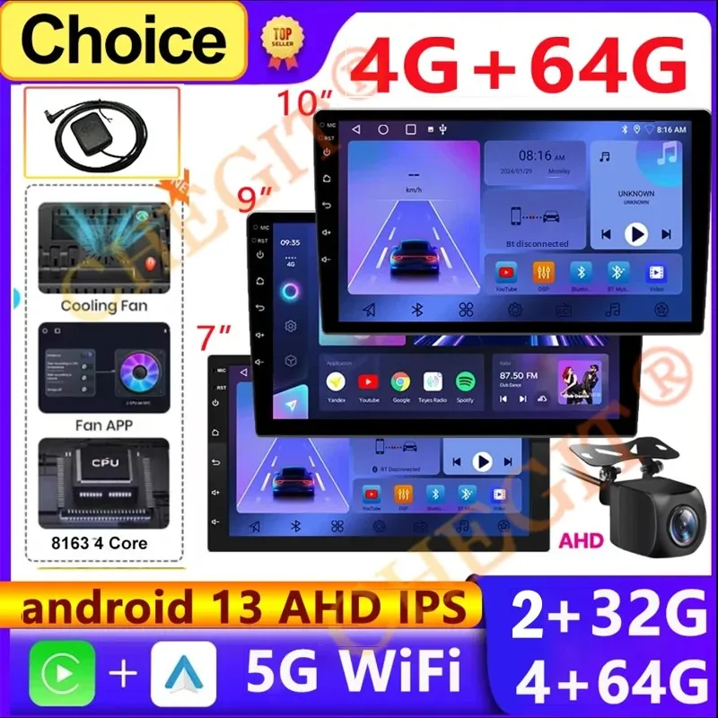 7 9 10”Android 13 64G Multimedia 2Din Car Radio Carplay Auto Player GPS Navigation for Toyota Hyundai Nissan Kia LADA FIAT VW