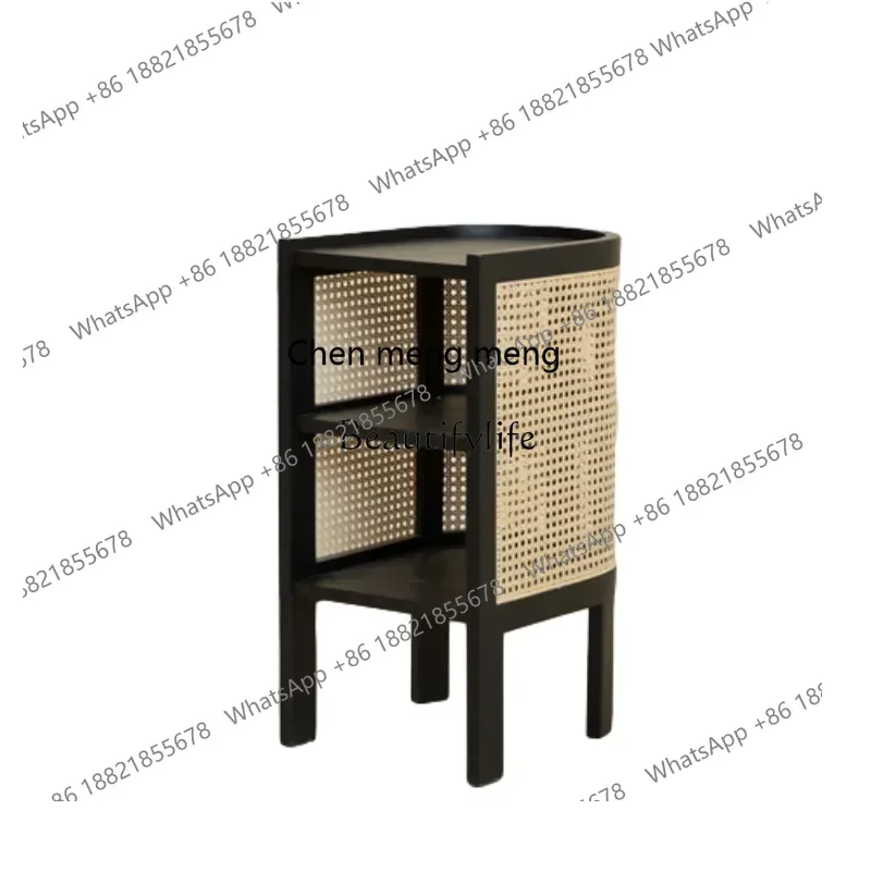 

New Arrivals Solid wood rattan Nordic small side cabinet shelf modern bedroom storage mini lockerss 7304