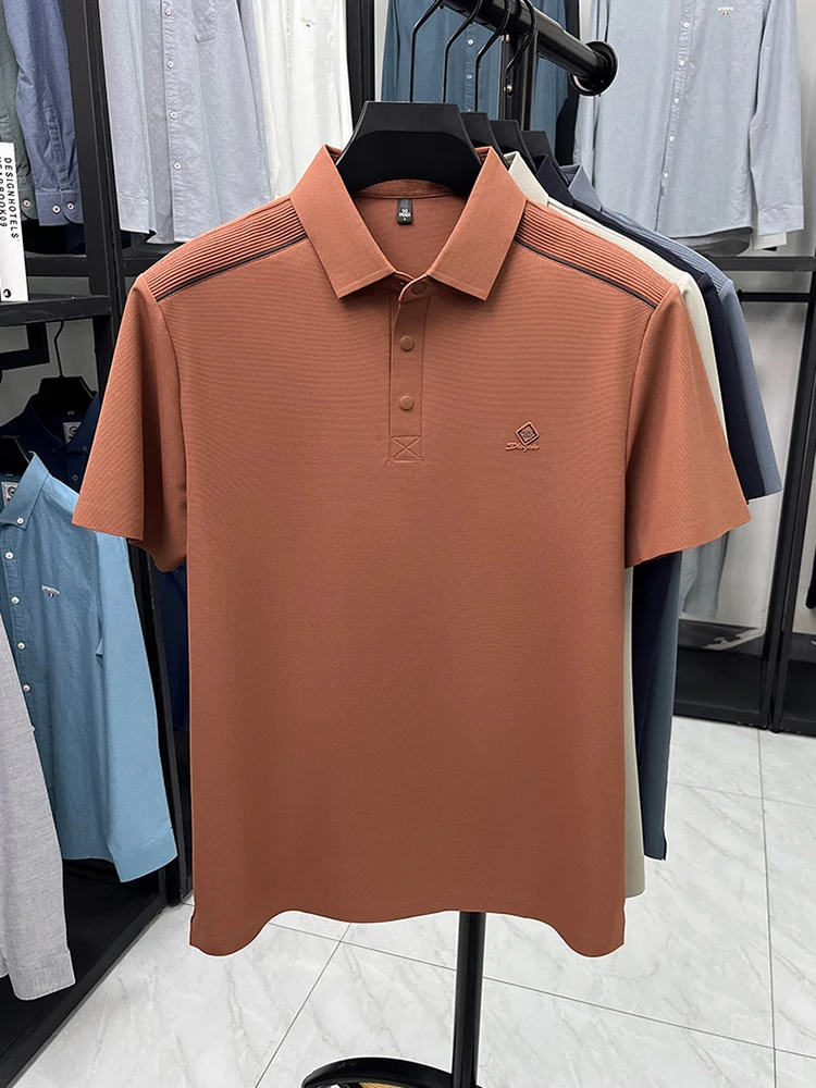 

High quality brand short sleeve polo shirt men trend emboss personality patchwork shoulder design new T-shirt summer casual top