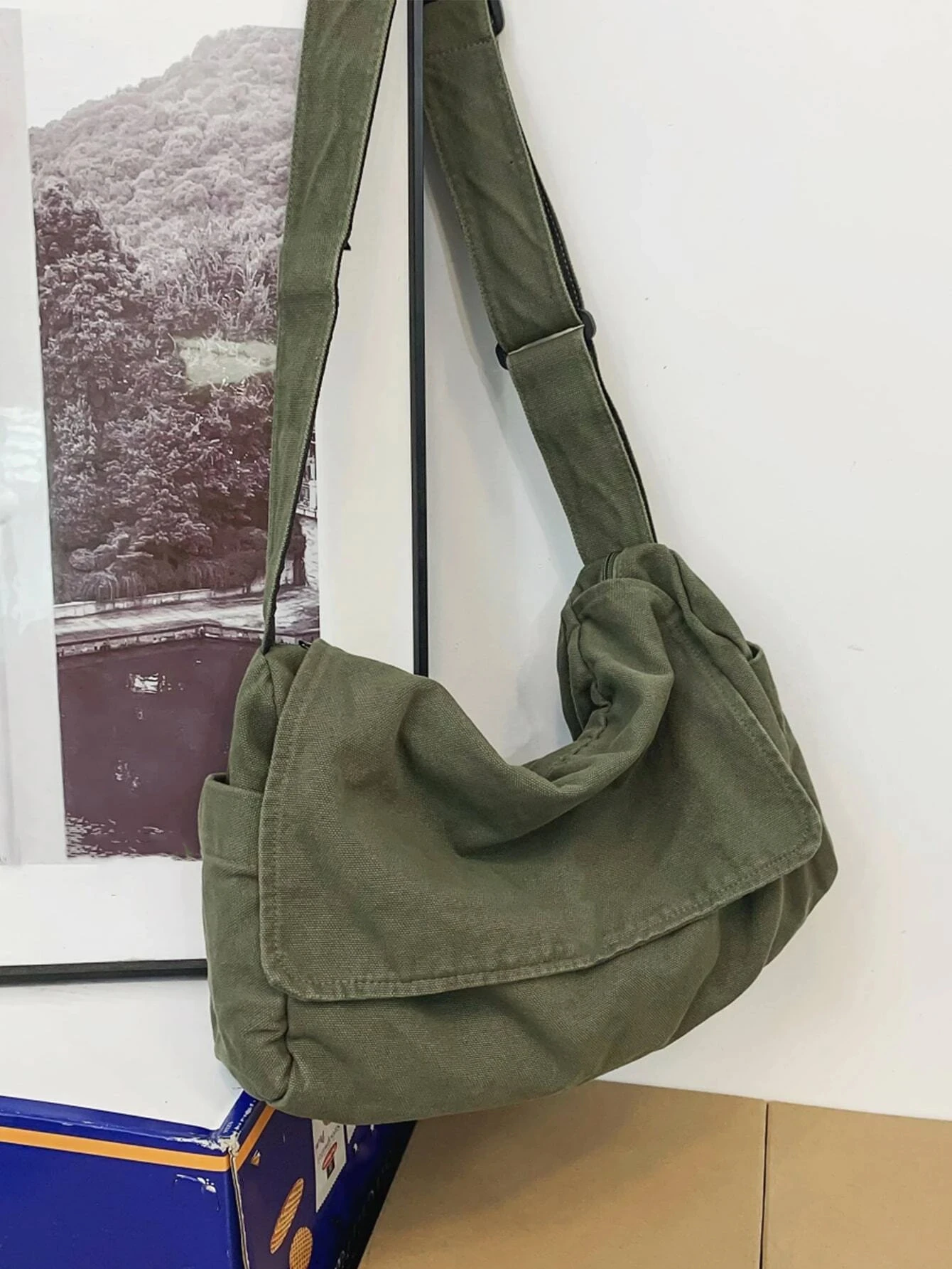 High School Students University Freshman Multifunctional Sling Bag Shoulder Bag Casual BagMinimalist Flap Canvas Messenger Bag