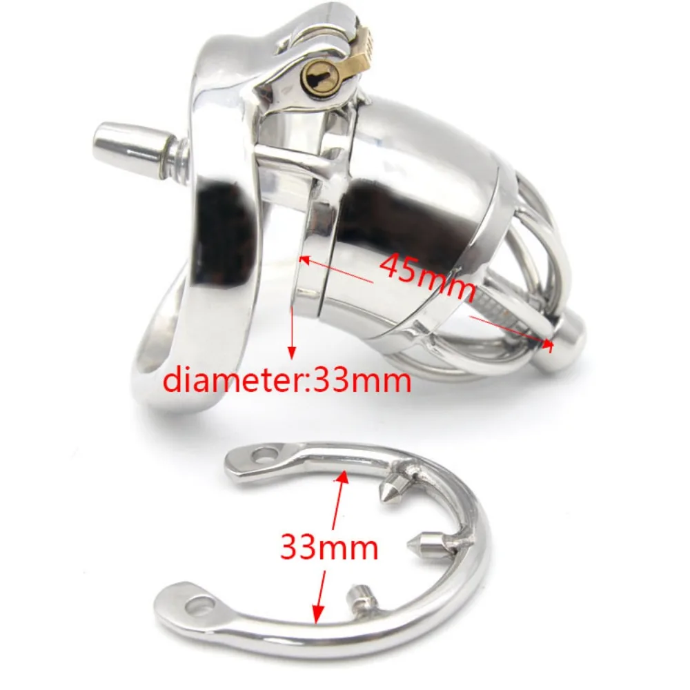 Stainless Steel Male Chastity Device Belt Bird Cage Lock Bondage Restraint Ring for Men with Curved Penis Ring Sex Toys for Men view 3