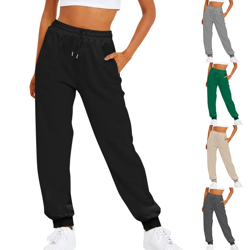 กางเกงขายาวลำลองแบบมีเชือกผูก กางเกงลำลองสำหรับออกนอกบ้าน กางเกงขายาวสีแอปริคอต กางเกงจ็อกเกอร์สีดำ กางเกงใส่ได้ทุกวัน กางเกงลำลองสีเขียว