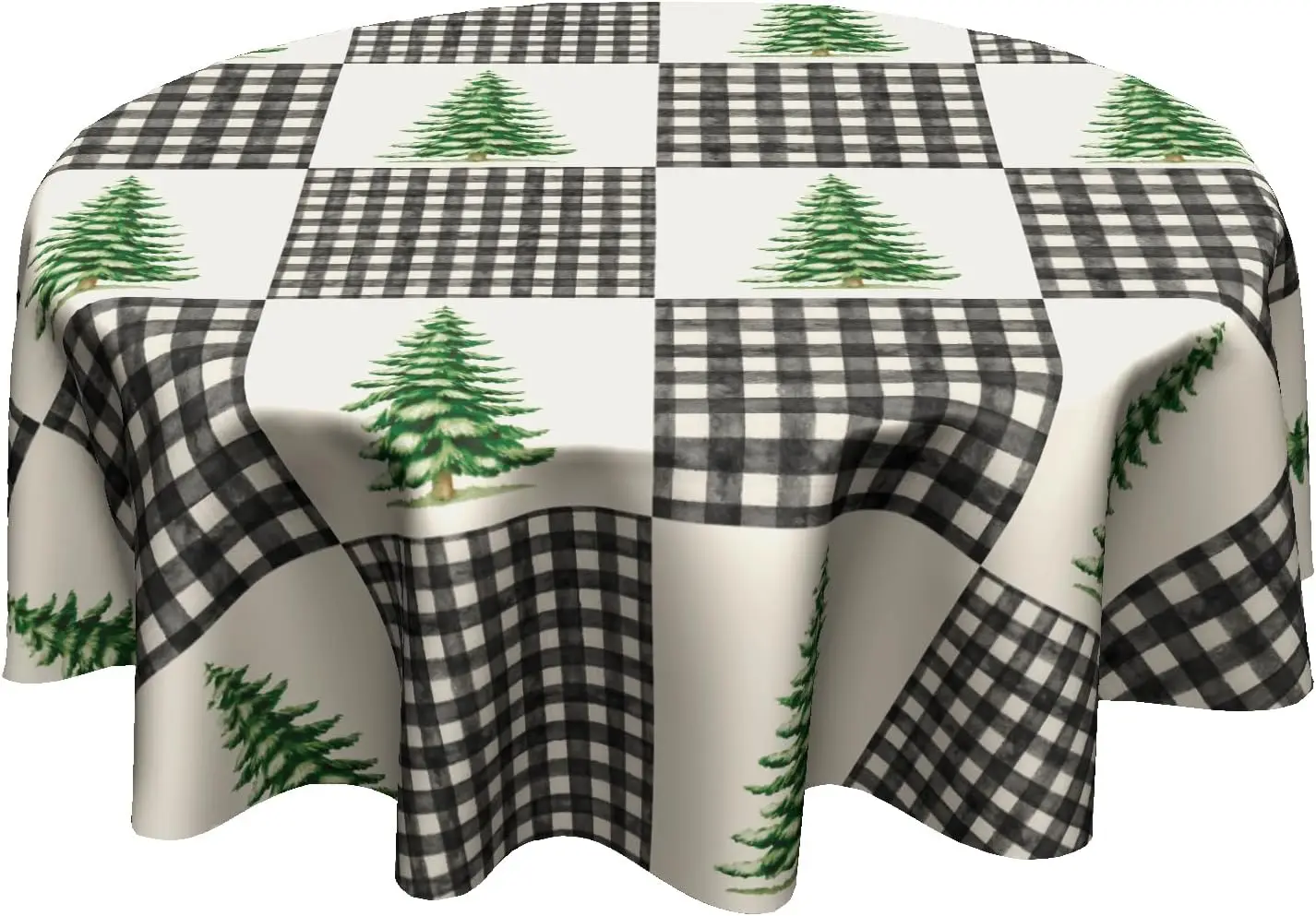 Winter Tablecloth Round 60 Inch - Xmas Buffalo Plaid Table Cloth Forest Gingham Table Cover for Farmhouse Holiday Kitchen Dining