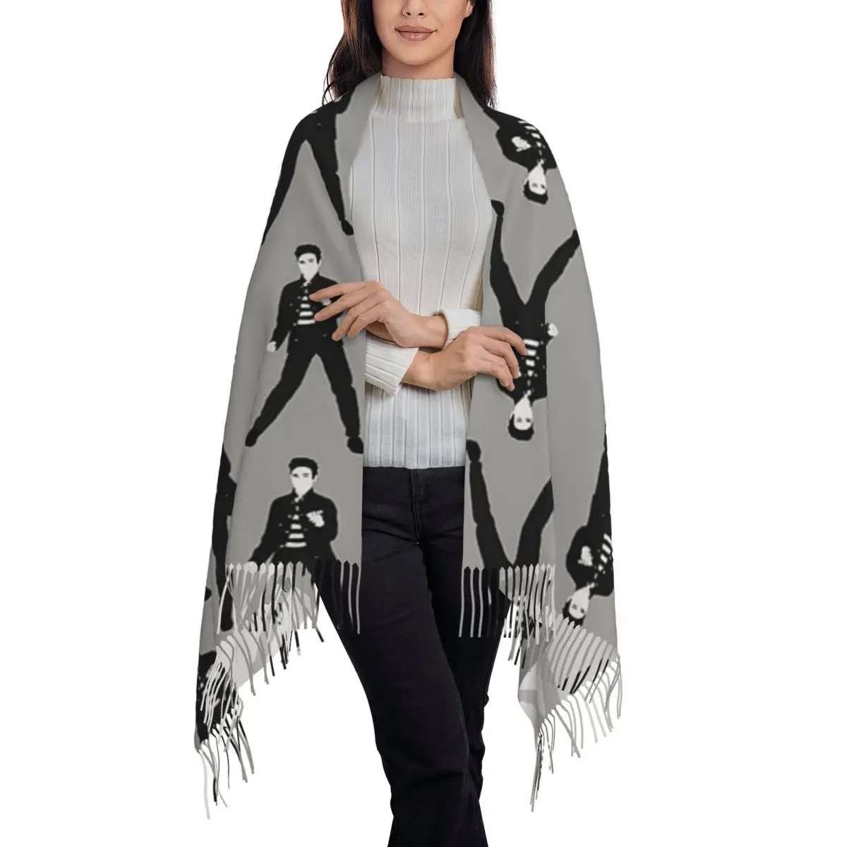 Elvis Scarf Tassel Scarves Women Soft Warm Shawls and Wraps Long Fall Winter Shawl Wrap