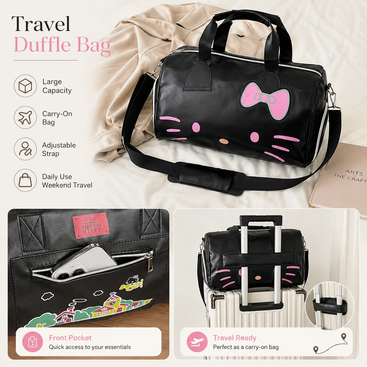 산리오 헬로키티 여행용 더플백 대용량 스포츠 짐 가방  - Weekender Bag Duffle 리뷰 및 가격