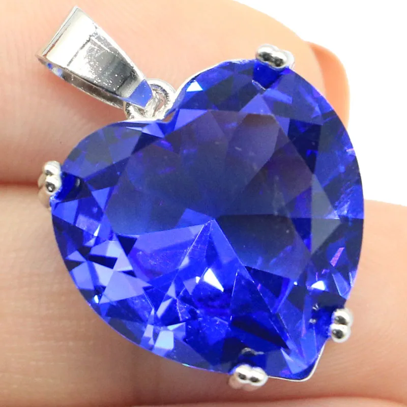 

Buy 4 Get 1 Free 30x20mm Pretty Created Heart Shape Red Blood Rubies Rich Blue Violet Tanzanite For Ladies Silver Pendant