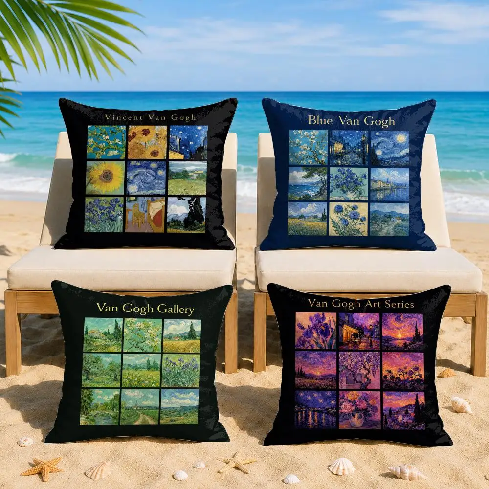 Van Gogh Painting Art Cushion Cover Short Plush Soft Double-Sided Printing Pillow Case Cozy Sofa Bedroom Home Decor Gift