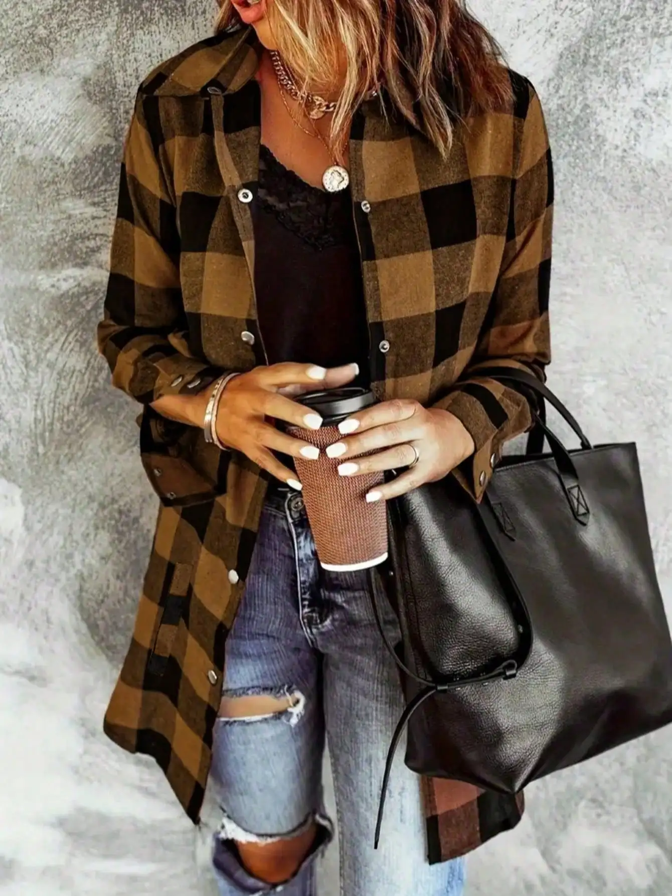 

Women's Plus Size Plaid Button Down Shirt Long Sleeve Casual Top