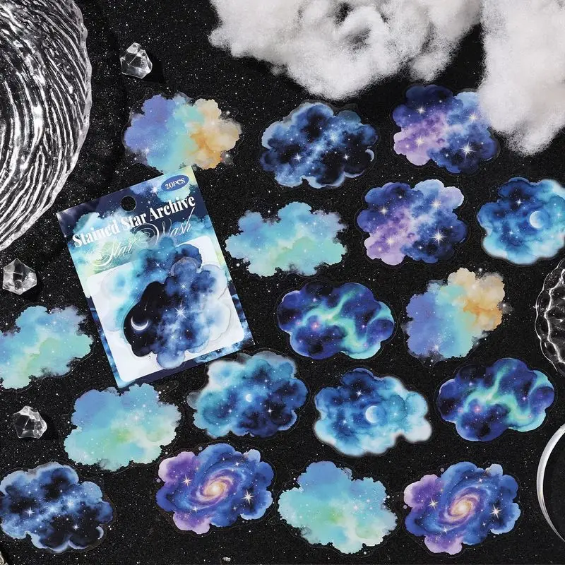 1pack/20Pcs Watercolor Smudge Cloud Sticker Pack, Gentle Ink‑Wash Cloud Pattern Decor Decals for Diary Art Craft Supplies - view 2
