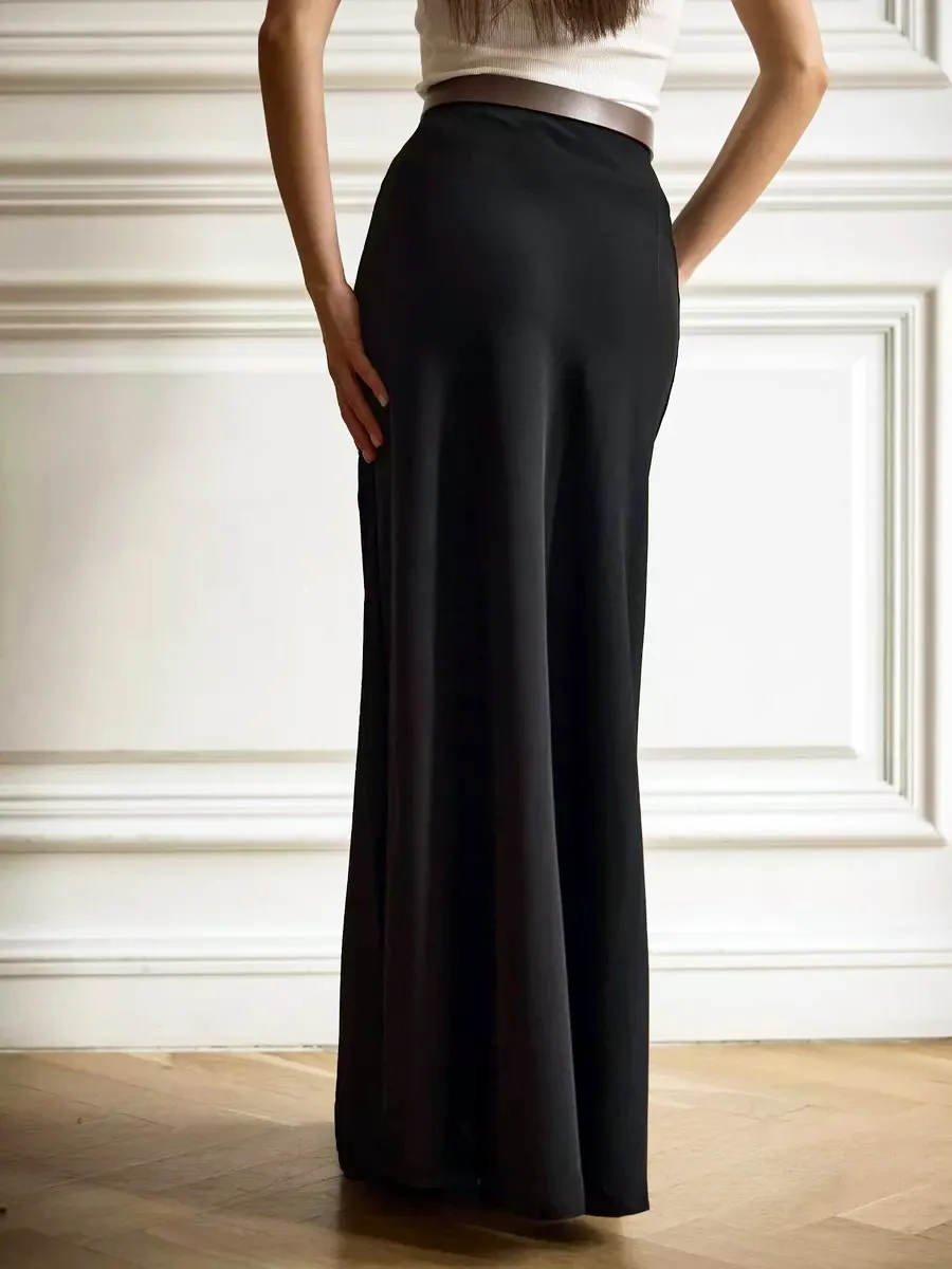 Bornladies Lässiger Satinrock für Damen, Frühling-Sommer-Mode, lockerer Maxirock mit hoher Taille, eleganter, einfacher Seiden-Fishtail-Rock – Detail 10