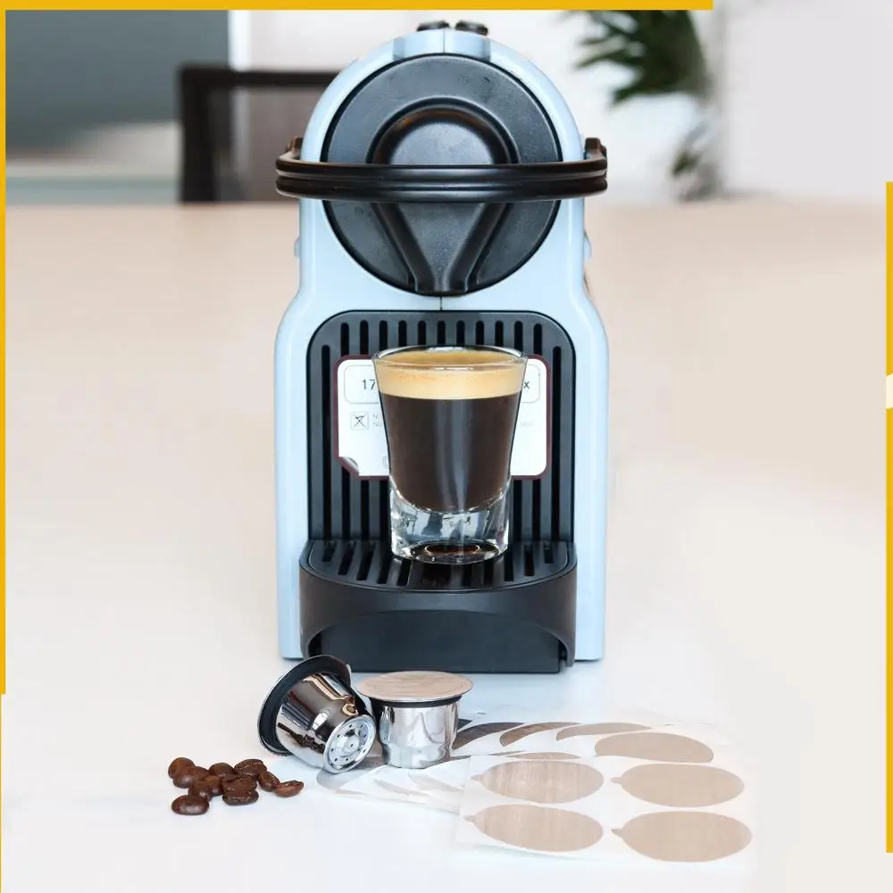 

A92P 1 упаковка многоразовых капсул Nespresso с 100 крышками из фольги — многоразовые капсулы для кофе из нержавеющей стали для машин Nespresso