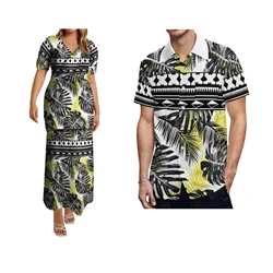 Couples Dress Party Trip 2024 New Polynesian Print Custom Puletasi Double Suit Women'S Long Skirt And Men'S Shirt