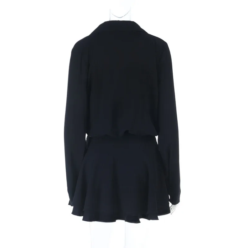 Women Fashion Solid Ruffles Mini Shirt Dress Turn Down Collar Long Sleeve Bow Tie Hollow Out Casual Streetwear Holiday Outfits