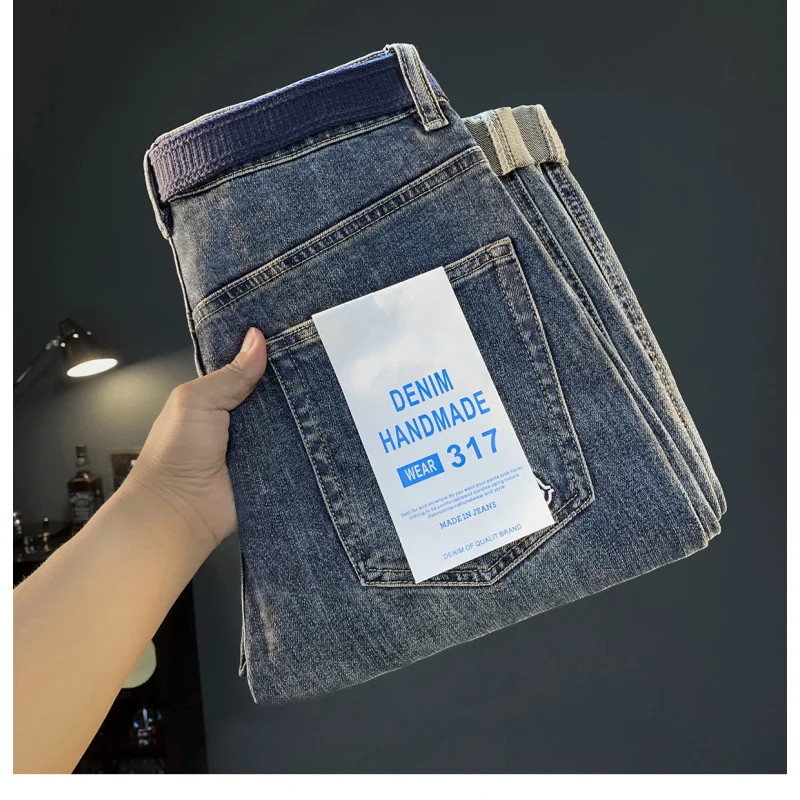 

2025 джинсы в стиле ретро, свободные трендовые осенние американские повседневные мужские брюки-шаровары, красивые элитные