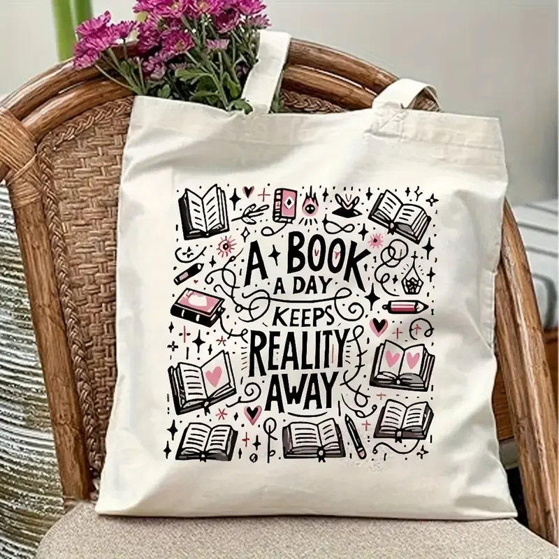 

1 шт. Холщовая сумка с принтом «Книга A Day Keep Reality Away», повседневная сумка для покупок, дорожная сумка, классическая сумка