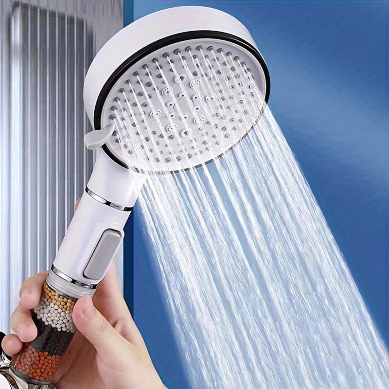 

1pc High-Pressure Filtered Shower Head, Handheld Nozzle For Bathroom, Water-Saving Bath Spray, 4.7 Inches Plastic Showerhead Wit