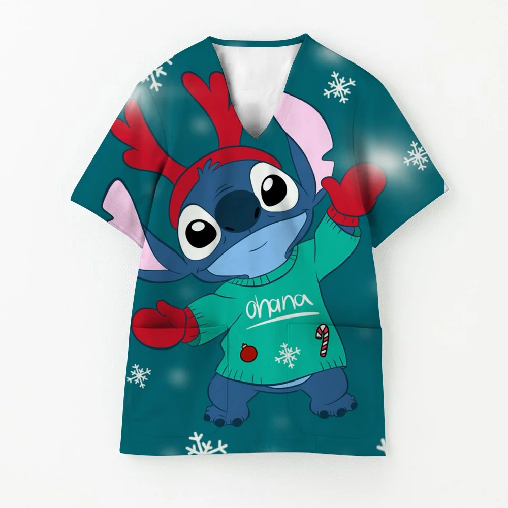

Clearance Sale Disney Stitch Christmas Collection Doctor Nurse Scrubs Tops Clinical Operating Room Workwear Clinical Scrub shirt