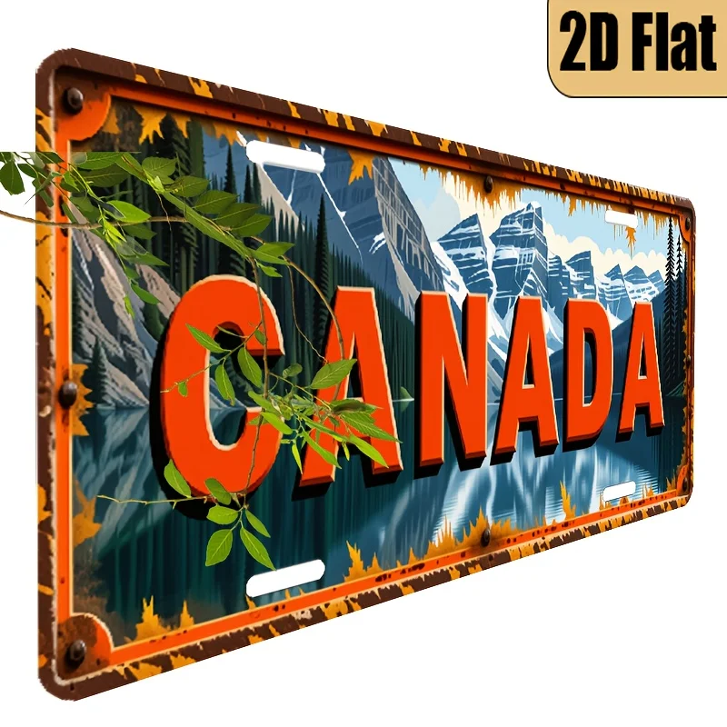 1pc Vintage Canada License Plate - Large 6x12 Inch (15x30cm) Retro Car Decor with Bold CANADA Text - Polished Aluminum Decoratio