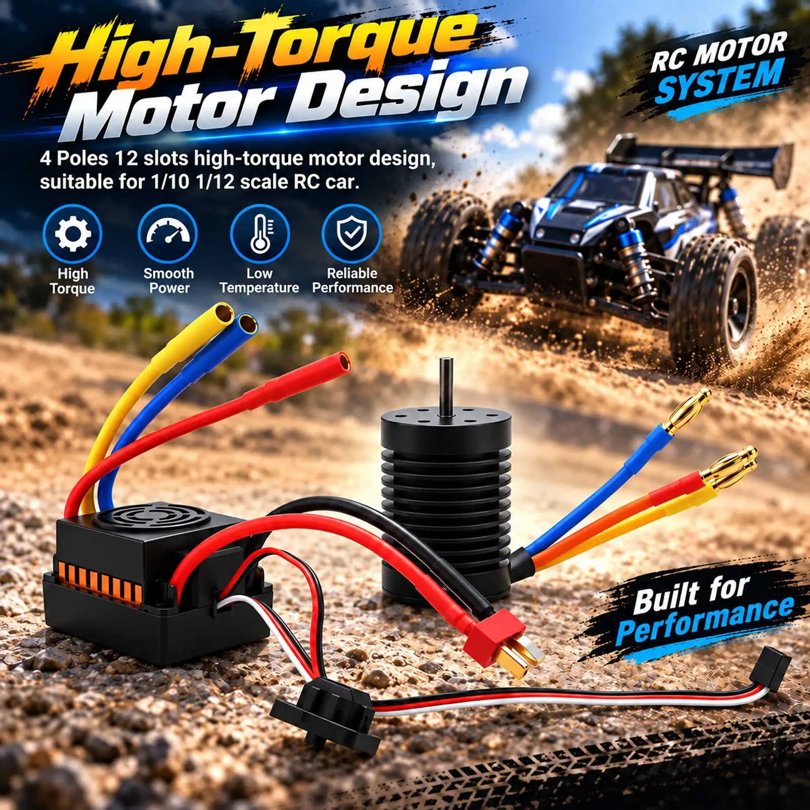 1 Set Waterproof F540 4370KV 4 Poles 12 Slots High-Torque Motor W/ 60A Brushless ESC Kit For 1/10 1/12 Scale RC Car Accessories