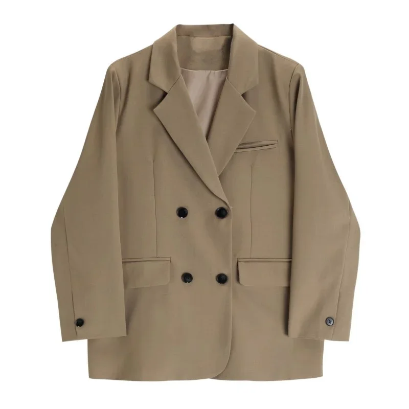 

Fashion Back Button Design Wine Red Casual Suit Jacket Spring Autumn New Loose Double-breasted Lapel Long Sleeve Blazers Coat