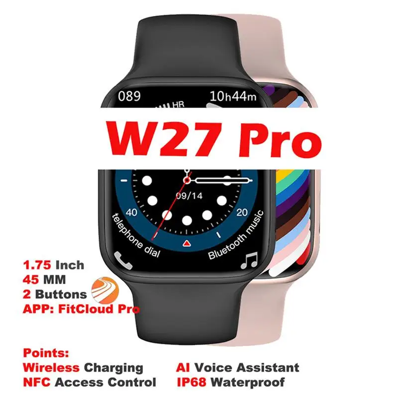 Top! Nouveau IWO W27 PRO montre intelligente hommes NFC Siri BT appel sans fil charge moniteur de sommeil Message femmes Smartwatch Pk W37 PRO DT100
