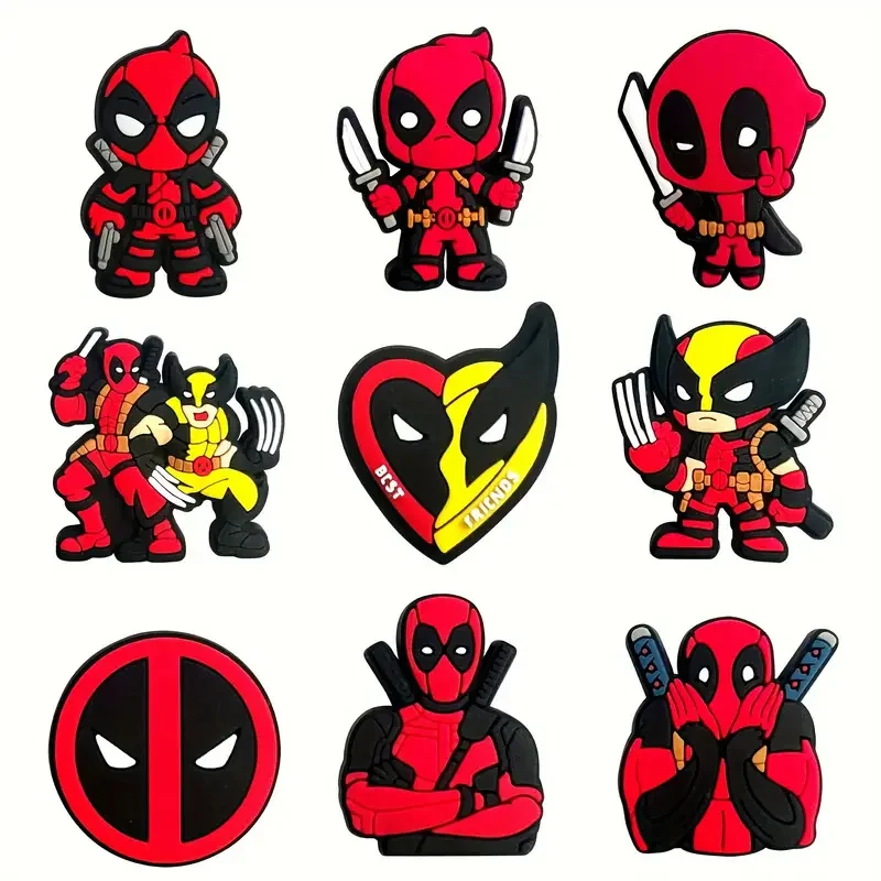 Hot sale 9pcs Miniso Disney Deadpool Series Shoe Charms Set For Clog Slides Sandals Cute Hero Shoe Accessories for Women Adults