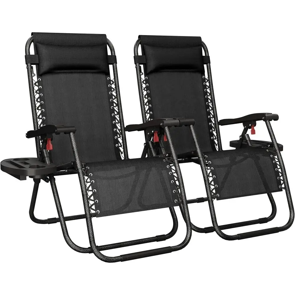 26" Zero Gravity Recliners Outdoor Adjustable olding Reclining Lounge Chairs w/Pillows, Cup Holder Trays and Carry Strap or Pati