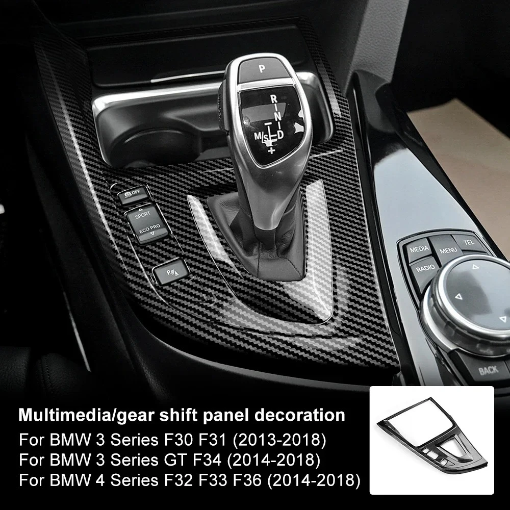 Image of ABS Carbonfaser-Textur für BMW 3er 4er Serie 3GT F34 F30 F31 F32 F33 F36 2014-2018 320i Multimedia-Panel Mittelkonsole Schalthebel