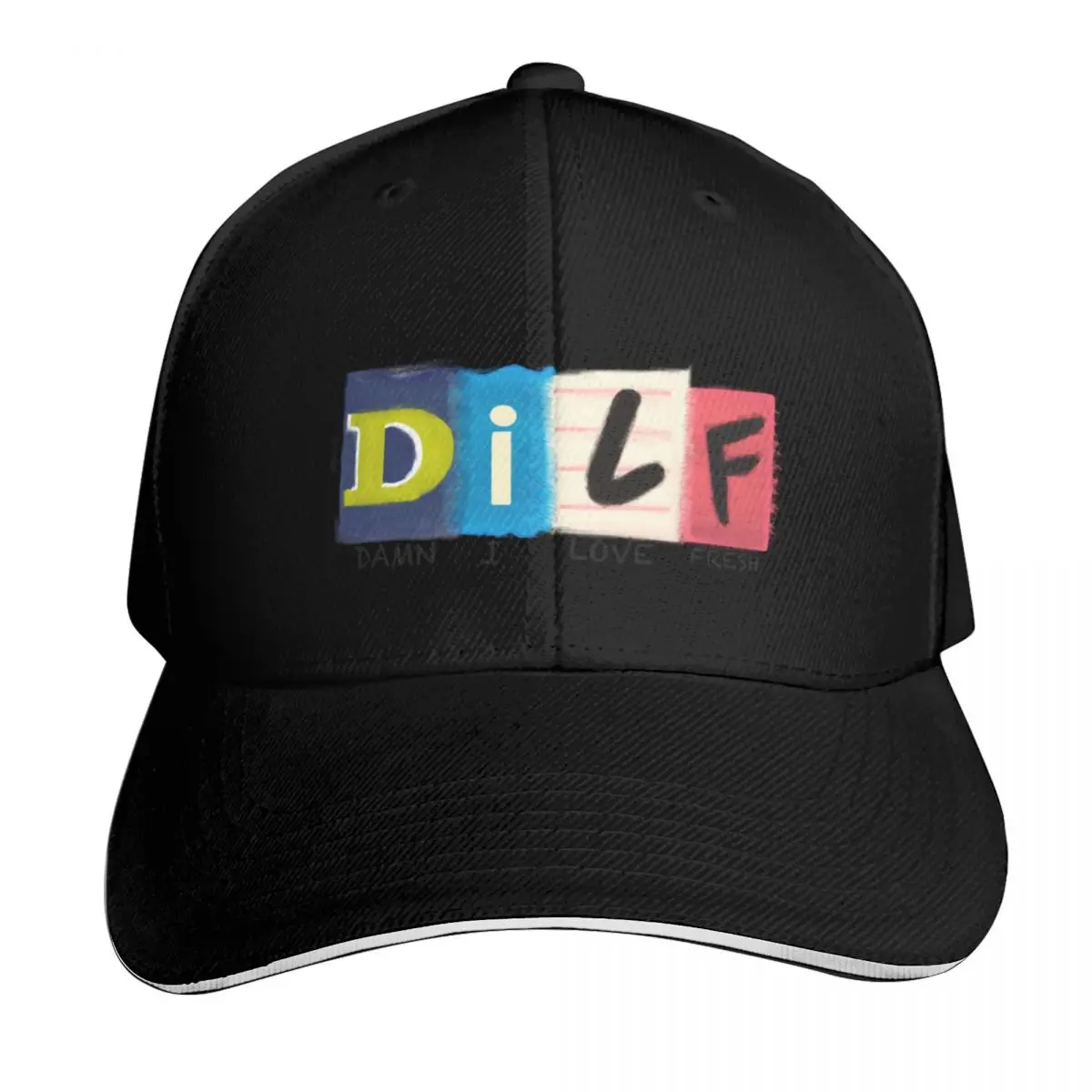 FRESH DILF Baseball Cap Cotton Twill Breathable Contrast Two Tone Brim Snapback Flat Bill