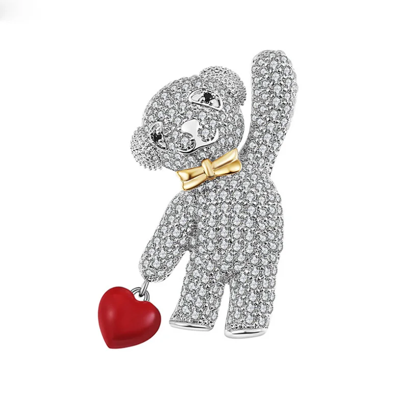 

Bobokiki Jewelry European and American Fashion Titanium Micro-Inlaid AAA Zircon Love Bear Brooch Luxury Retro Pin