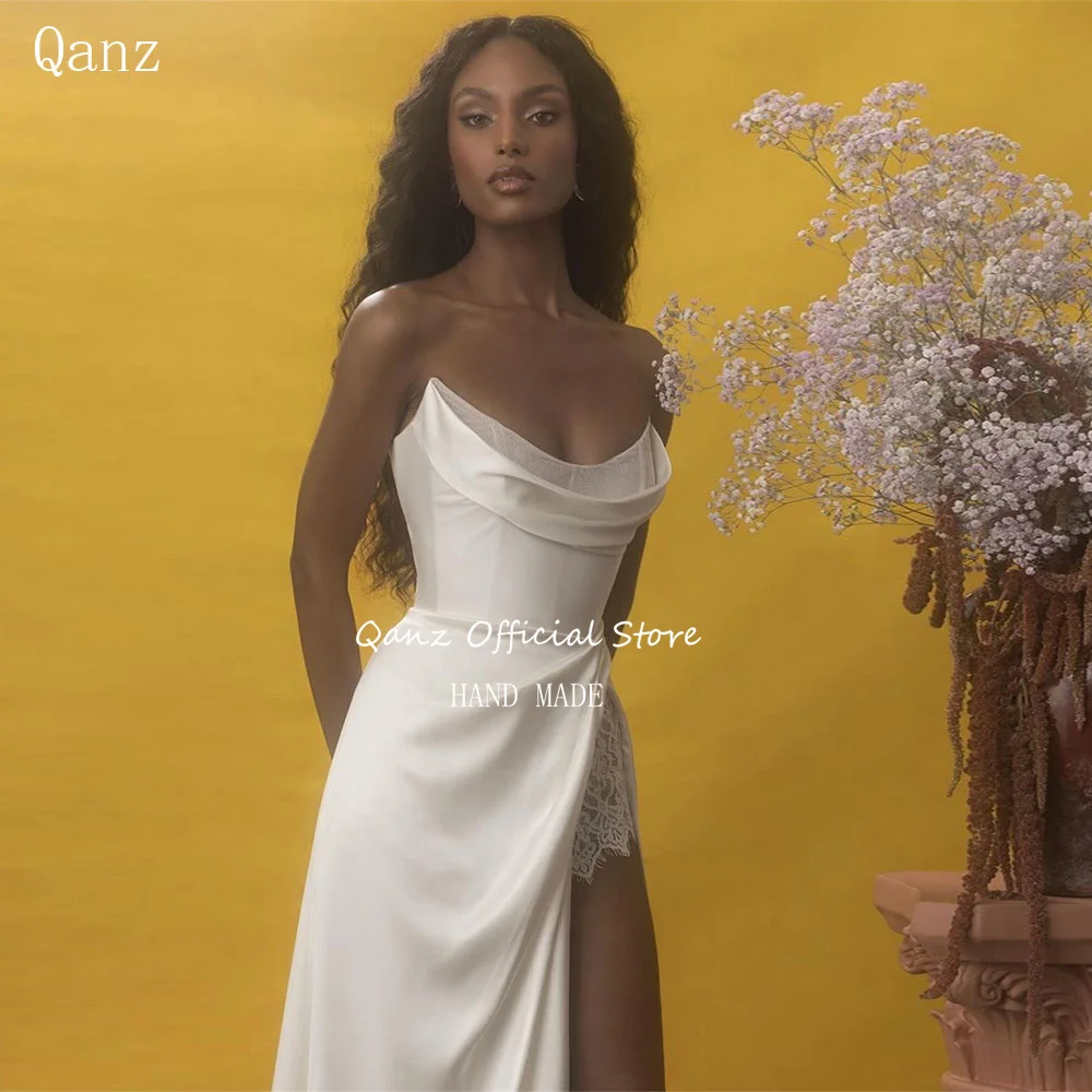 Qanz Sexy High Qility Wedding Dresses Customized High Slit Lace Sleeveless Bridal Gowns Minimalism Mermaid Corset Bride Dress