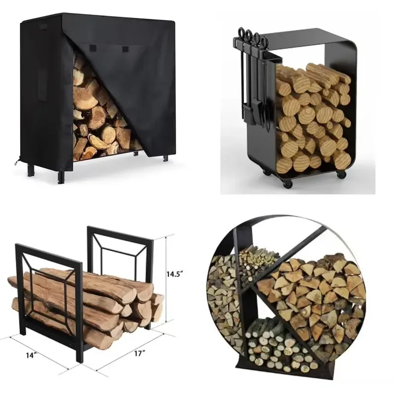 Heavy Duty V-Shaped Metallic Firewood Log Rack for Indoor and Outdoor Use Modern Design
